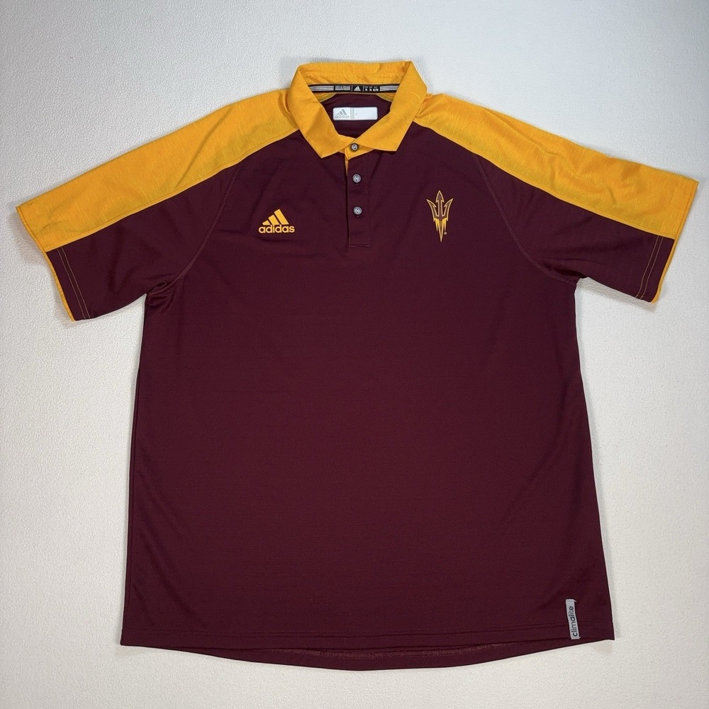 Adidas Arizona State Sun Devils Polo Men's XL Maroon Gold Climalite ASU Football